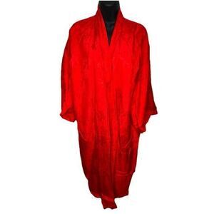 Vintage 50s Dynasty Hong Kong Pure Silk Red Gold Dressing Gown Robe Size Medium